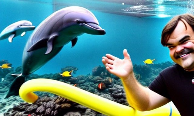 Jack Black Rides Dolphin in Aquarium