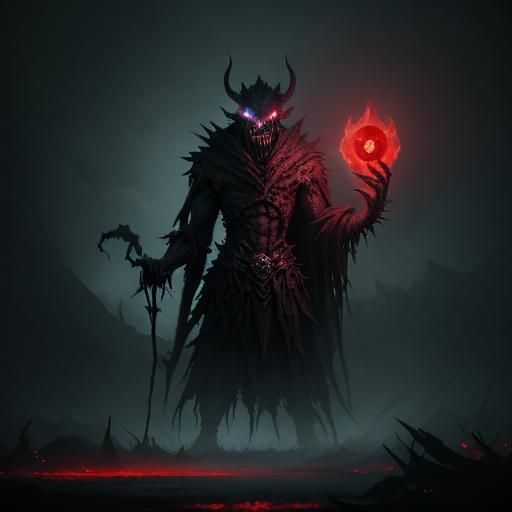 Eerie Demon Emerges from Mist: Dark Fantasy Art