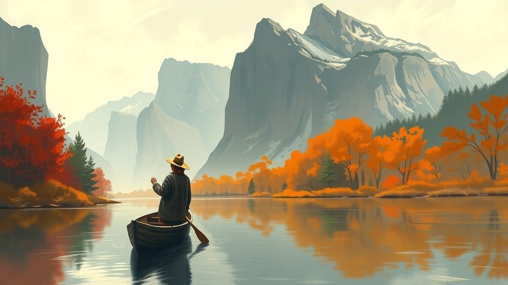 Autumn River Scene in Impressionist Style