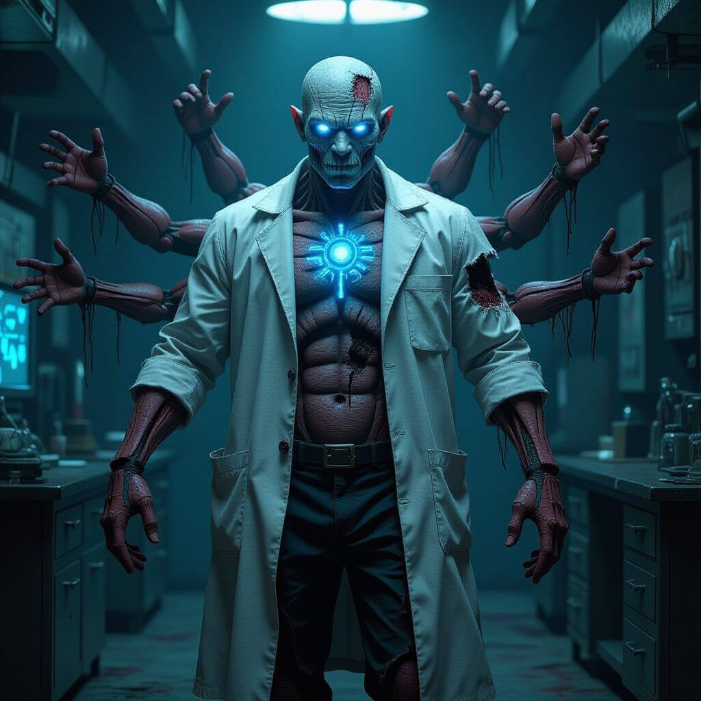 Stitched Flesh Golem in Dark Biomechanical Lab