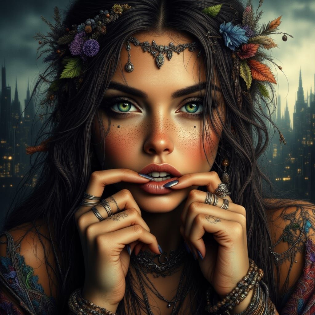 Dramatic Portrait of Woman with Green Eyes