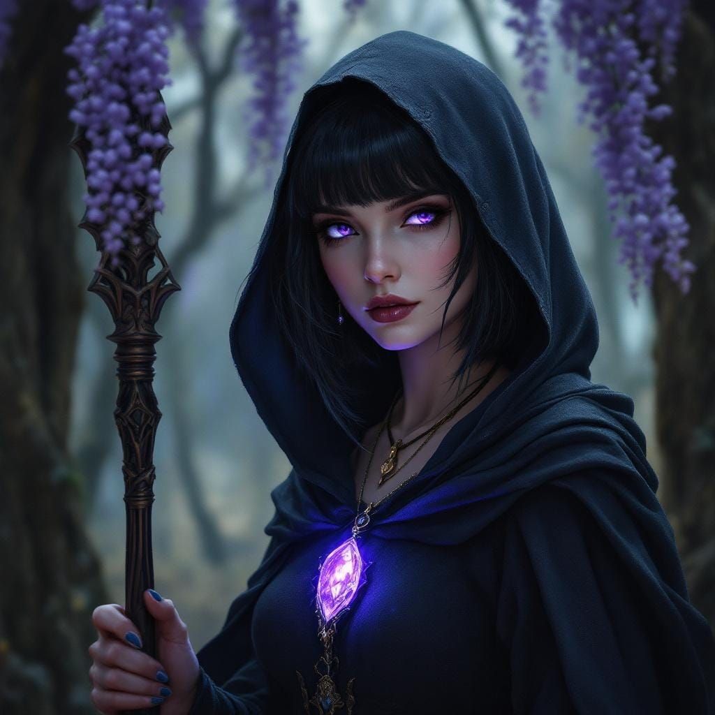 Elven Seer with Violet Pendant in Forest