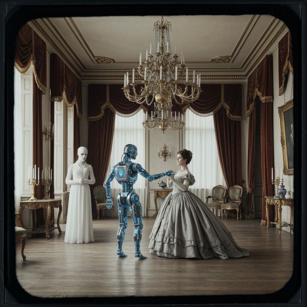 Robot Dances in 1840s Ballroom, Daguerreotype Sci-Fi
