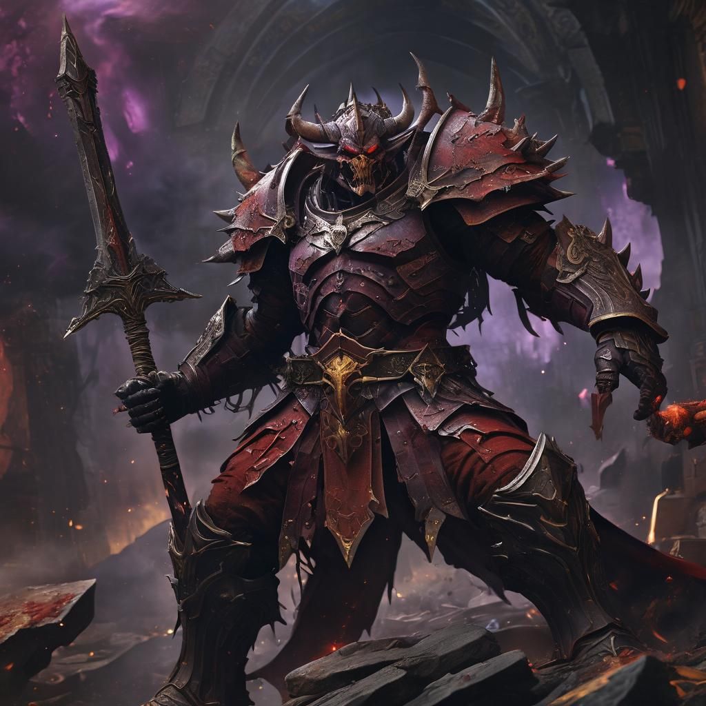 Khorne Daemon in Red Armor, Dark Fantasy Art
