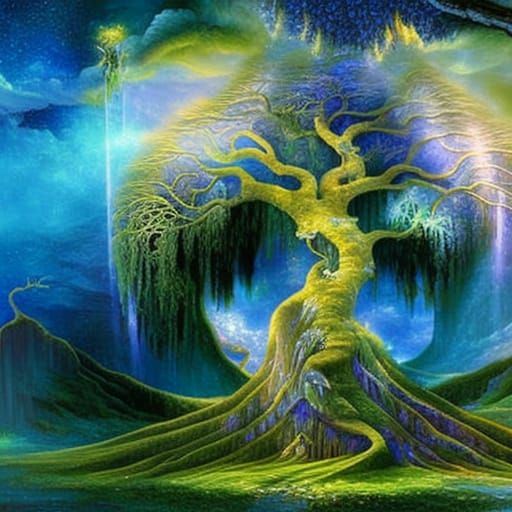 Yggdrasil: Fantasy World Tree in Hyperdetailed Matte Paintin...
