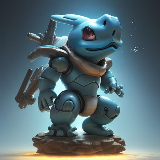 Hyperrealistic Mecha Squirtle: Detailed Splash Art