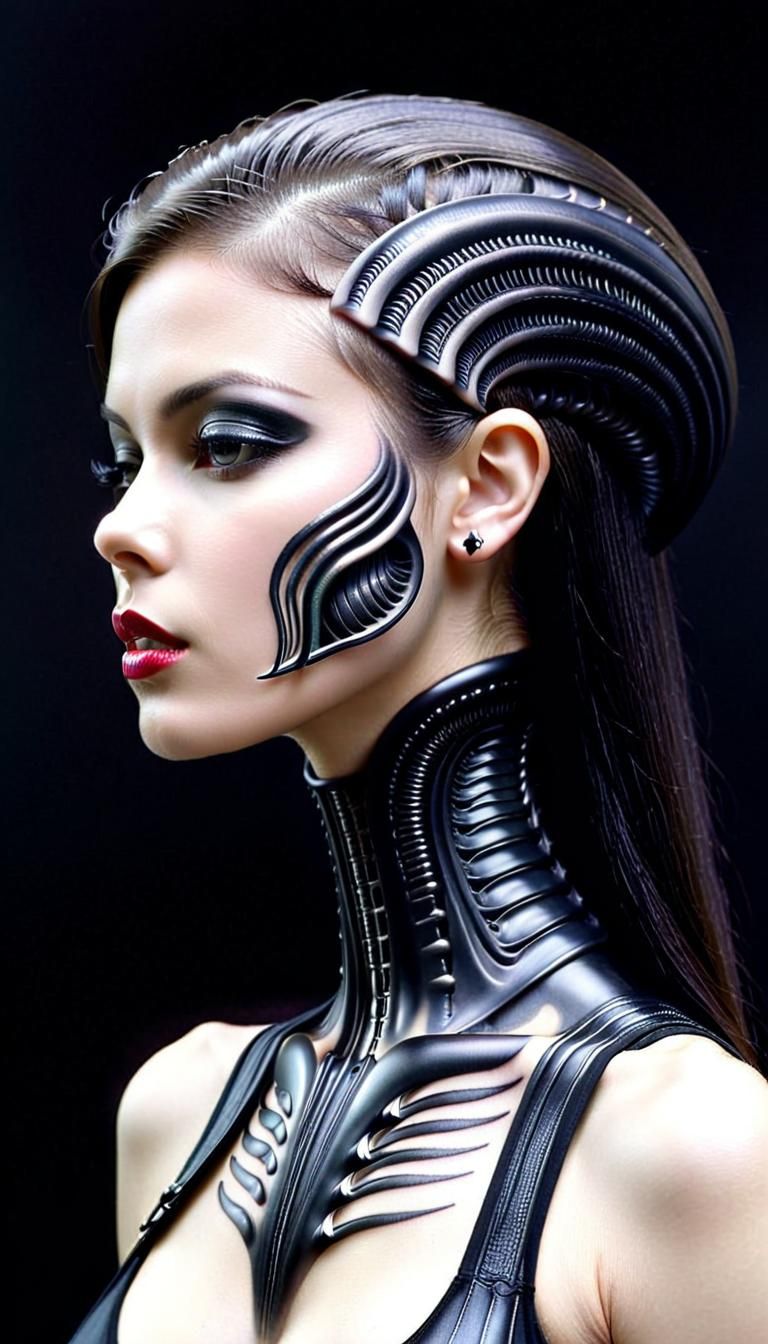 Giger-Inspired Biomechanical Neck Tattoo Design