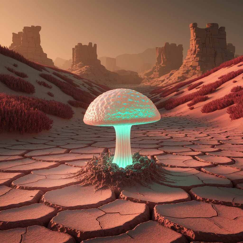 Bioluminescent Alien Fungus in Twin Sunset Glow
