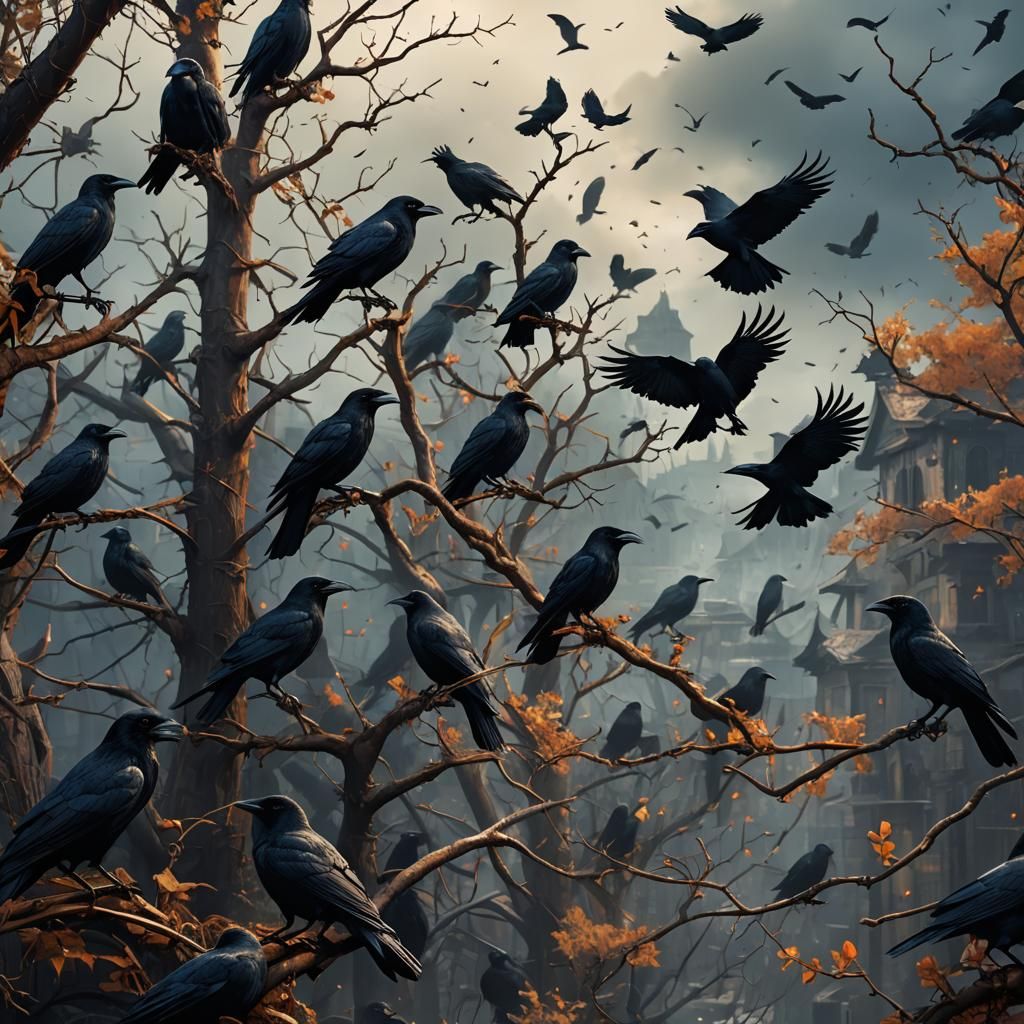 Fantastical Crows in Detailed Matte Painting