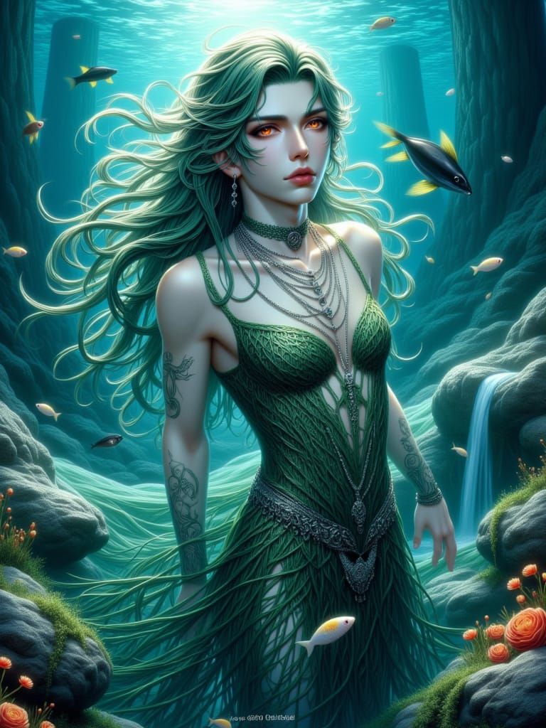 Anime Water Goddess Rising from the Ocean