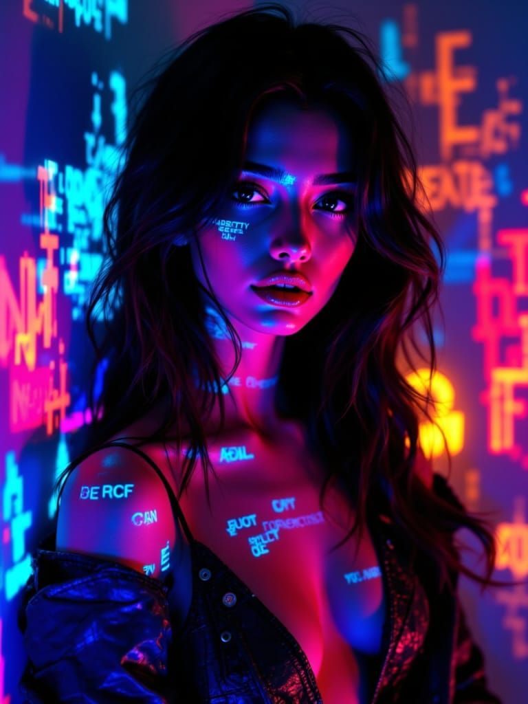 Electric Atmosphere: Latina Teacher in Cyberpunk Style
