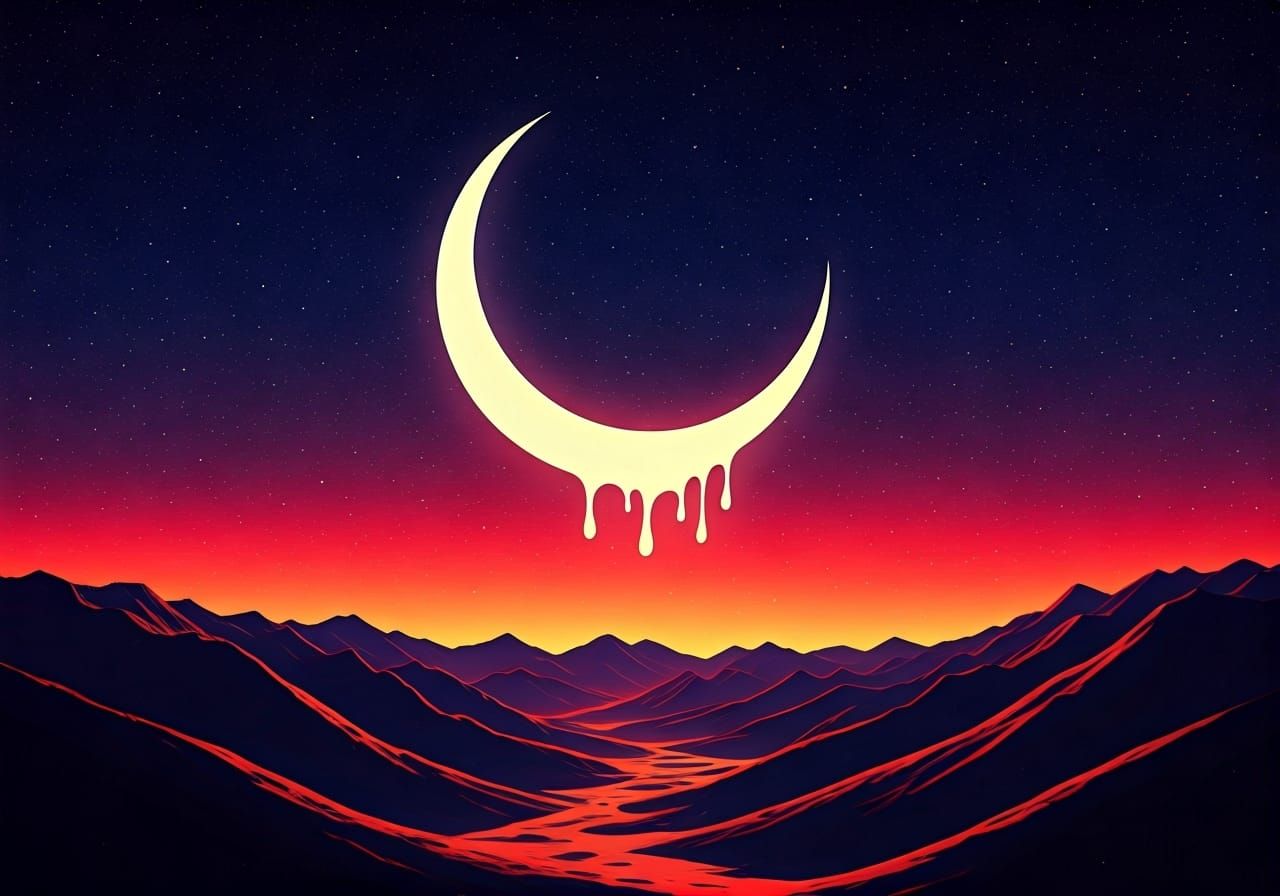 Melting Moon in Surreal Cosmic Landscape
