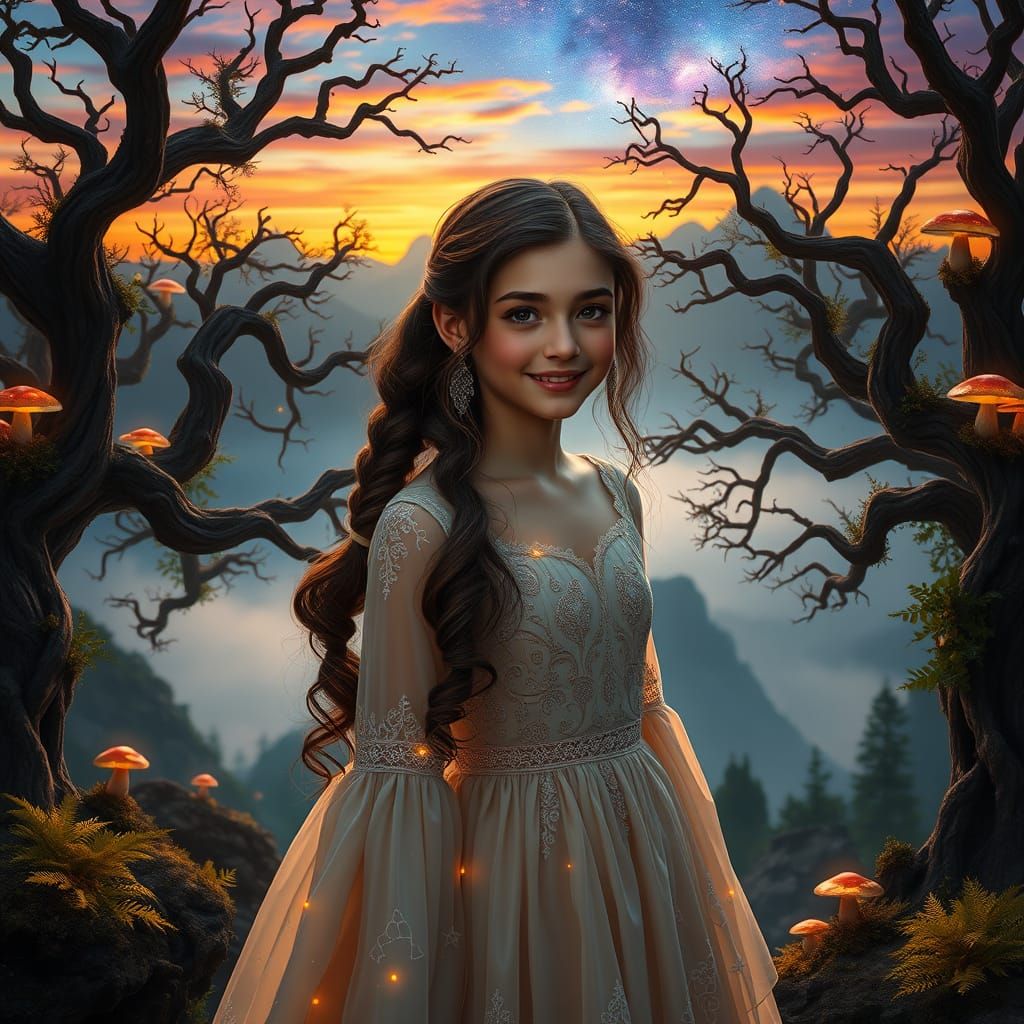 Enchanting Girl in Mystical Sunset Realm