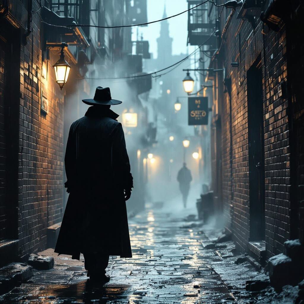 Mysterious Figure in Dim Alleyway: Film Noir Style
