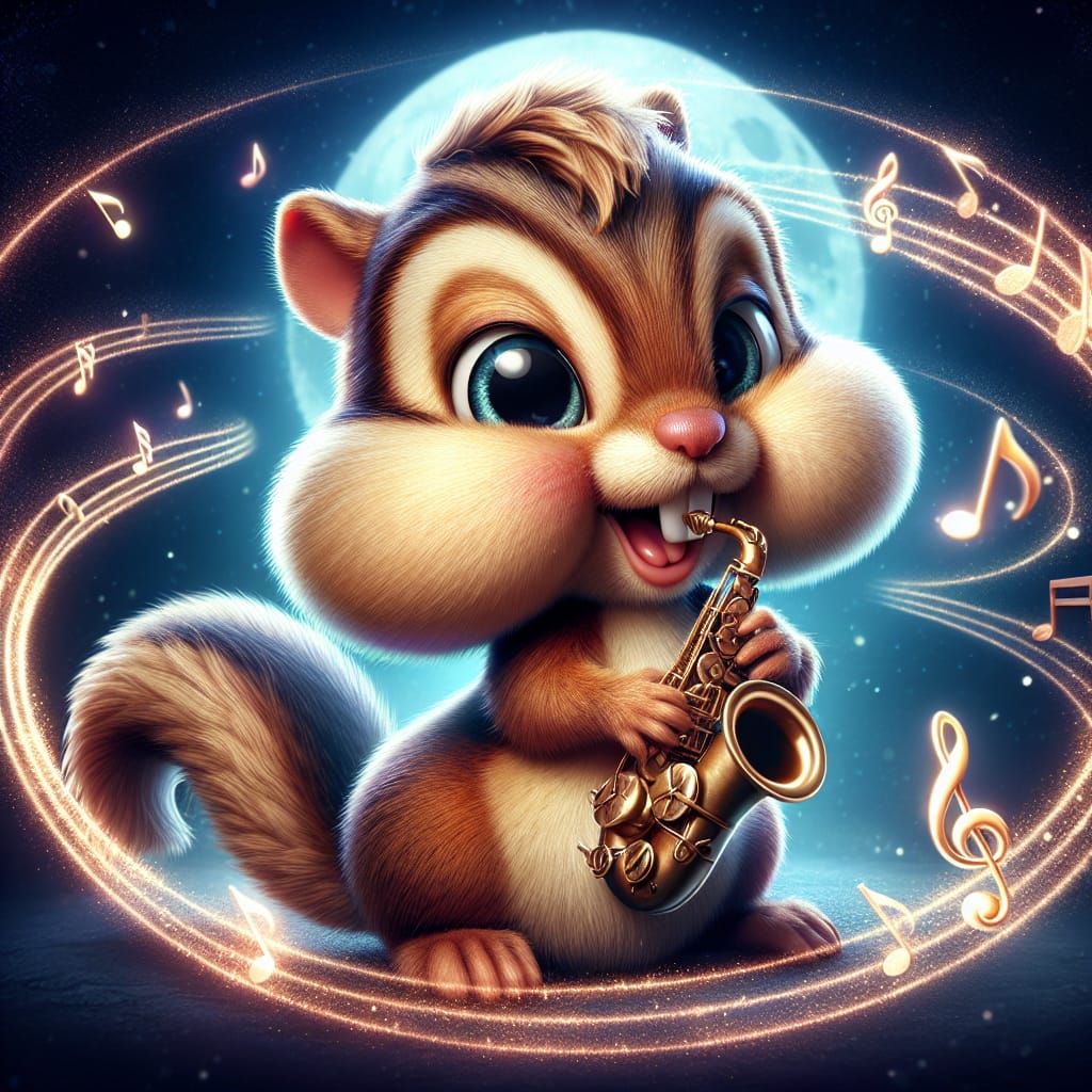 Chipmunk Saxophonist Under Magical Moonlit Sky