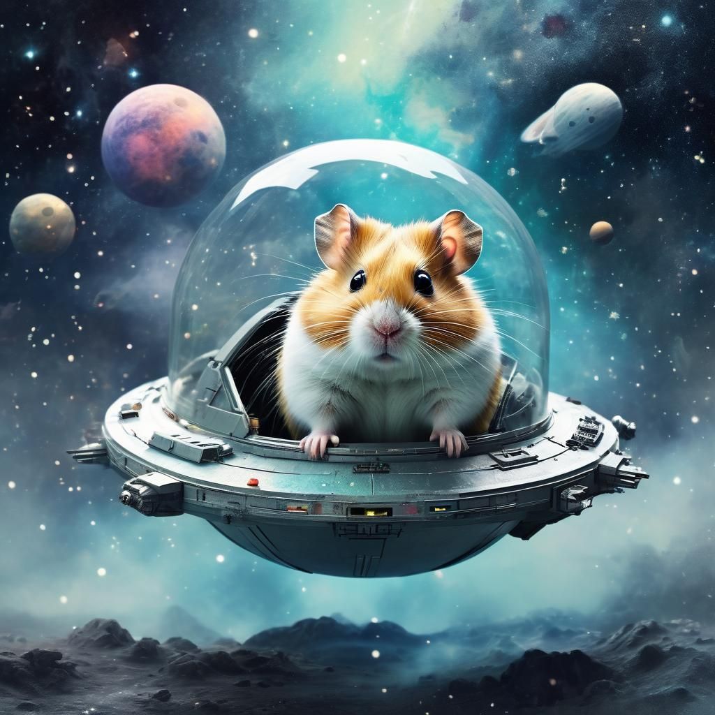 Biopunk Hamster in Spaceship Flying Among Stars