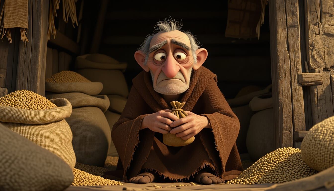 Miserly Old Man in 3D Disney Pixar Style