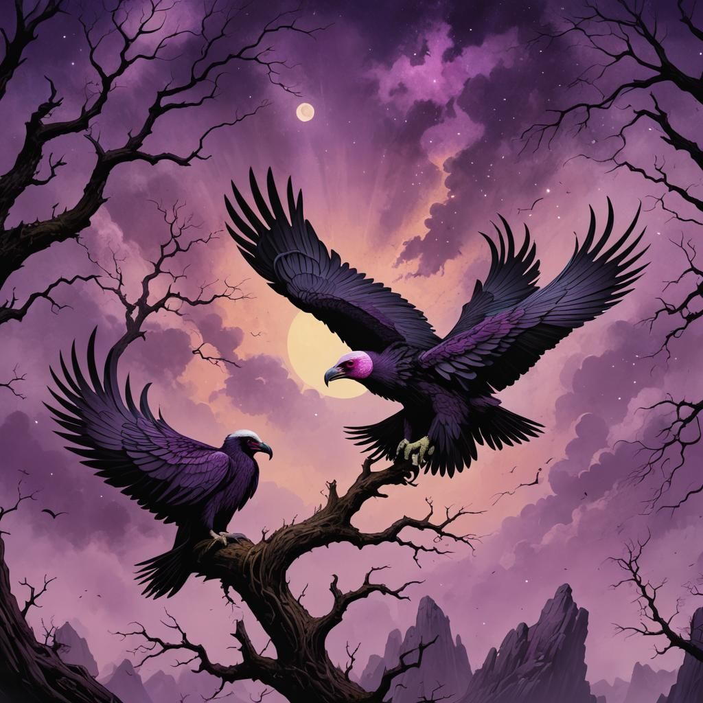 Old-World Vulture in Mixed Media Cartoon Art