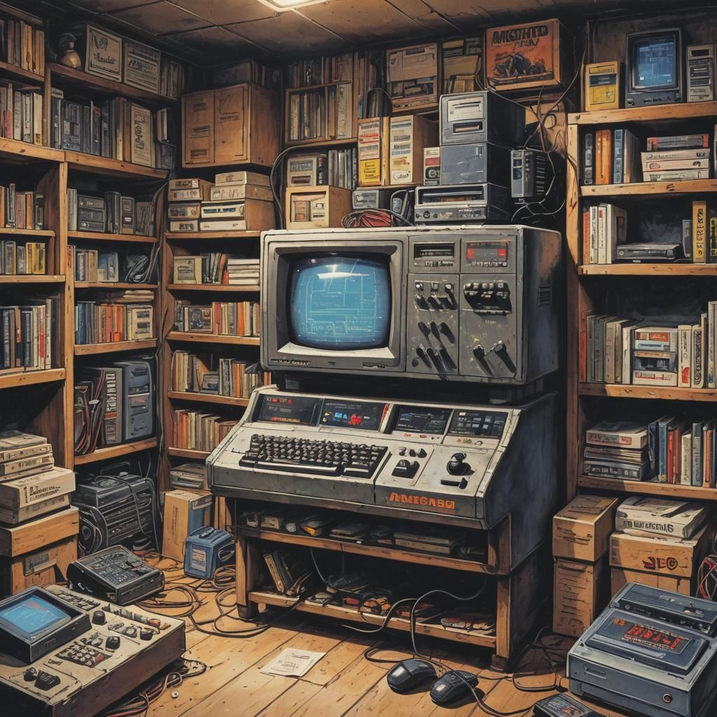 AMSTRAD CPC in Storeroom: Detailed Digital Illustration