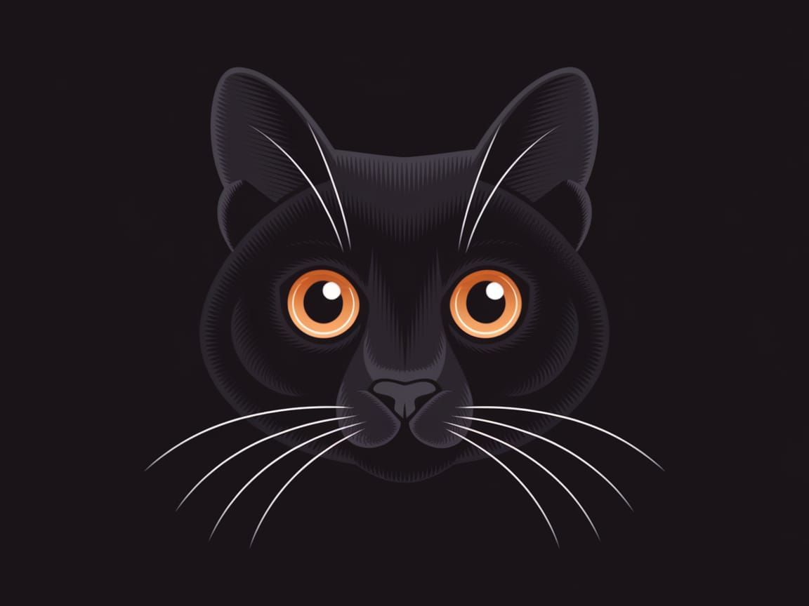 Mysterious Black Cat Emerge from Darkness with Vibrant Orang...