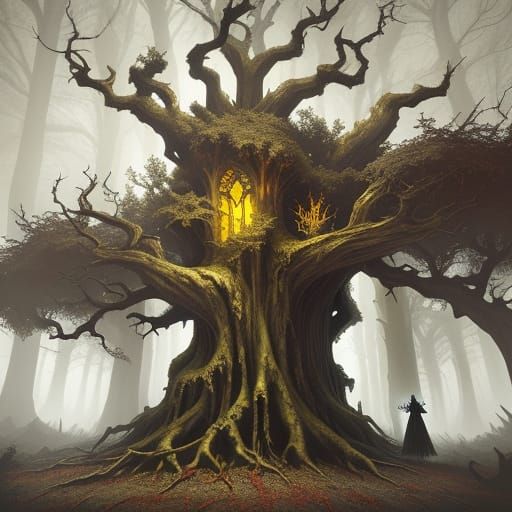 Twisted Terror in a Haunted Forest: Dark Fantasy Art