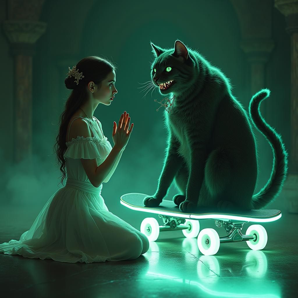 Victorian Woman Appeals to Cyberpunk Cat King