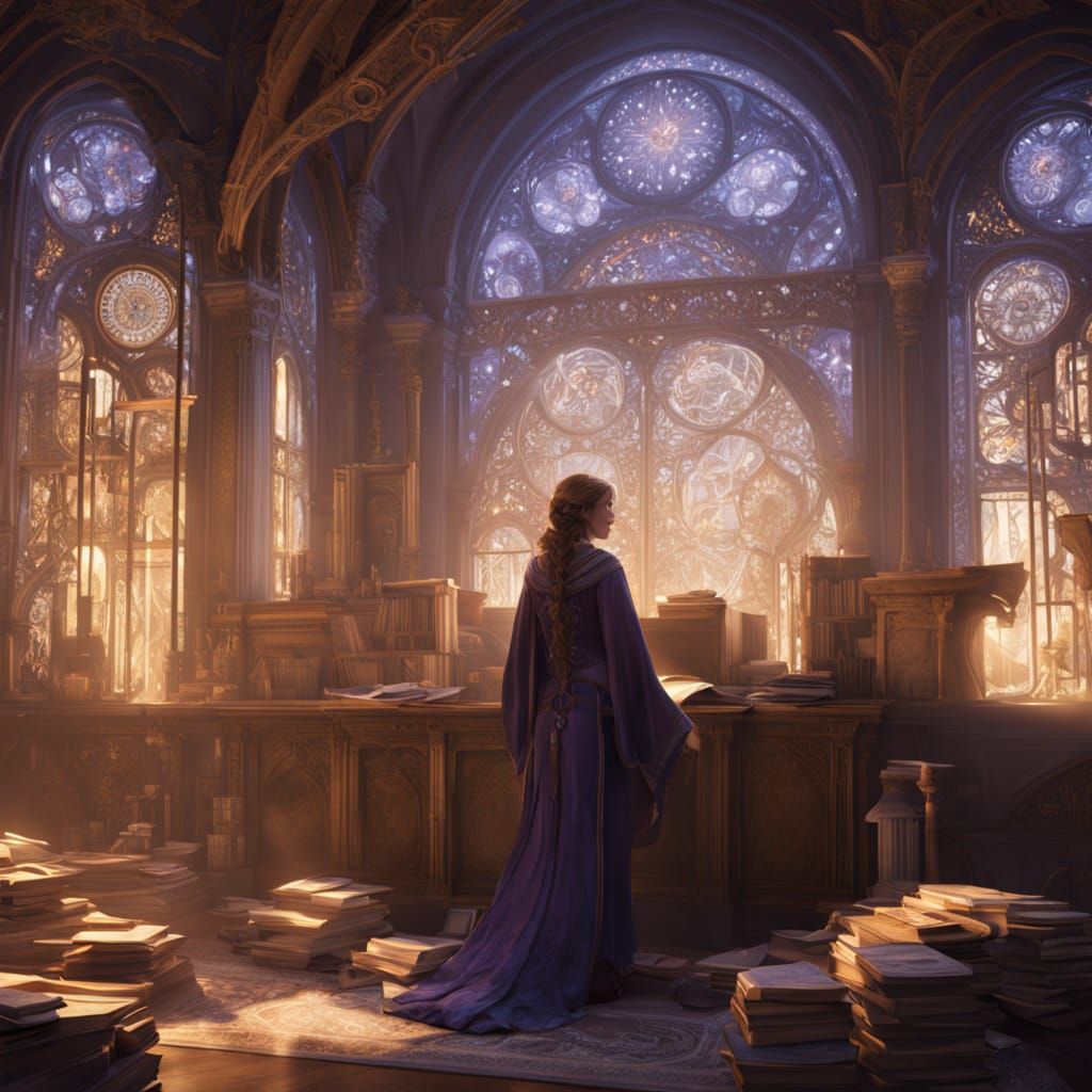 Celestial Librarian in Art Nouveau Style