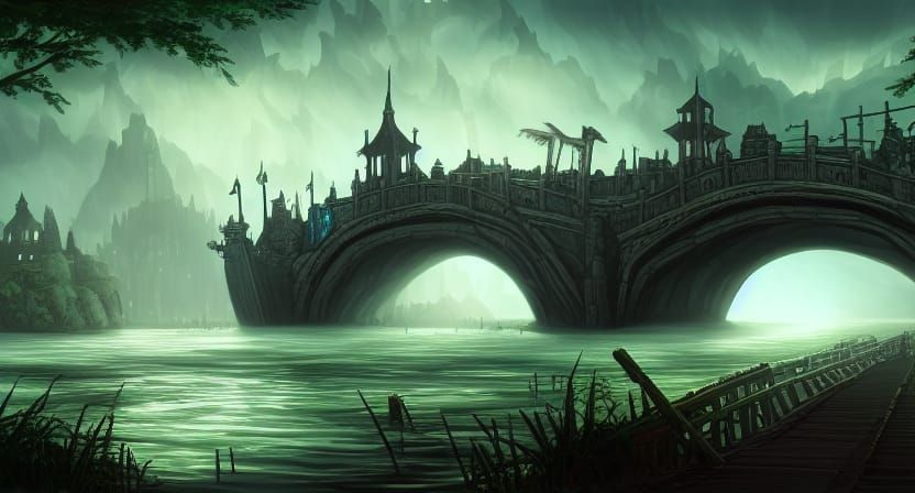 Fantasy Bridge with Market Over Swamp