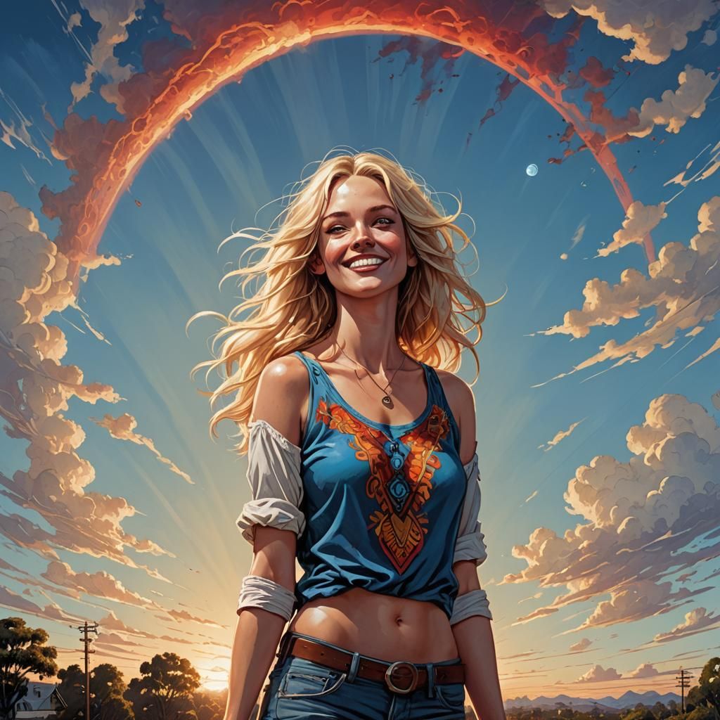 Hippy Woman Portrait in Comic Book Art Style