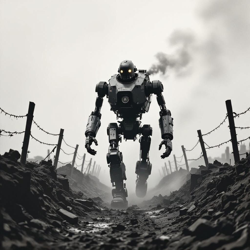 Dieselpunk Automaton on Desolate Battlefield