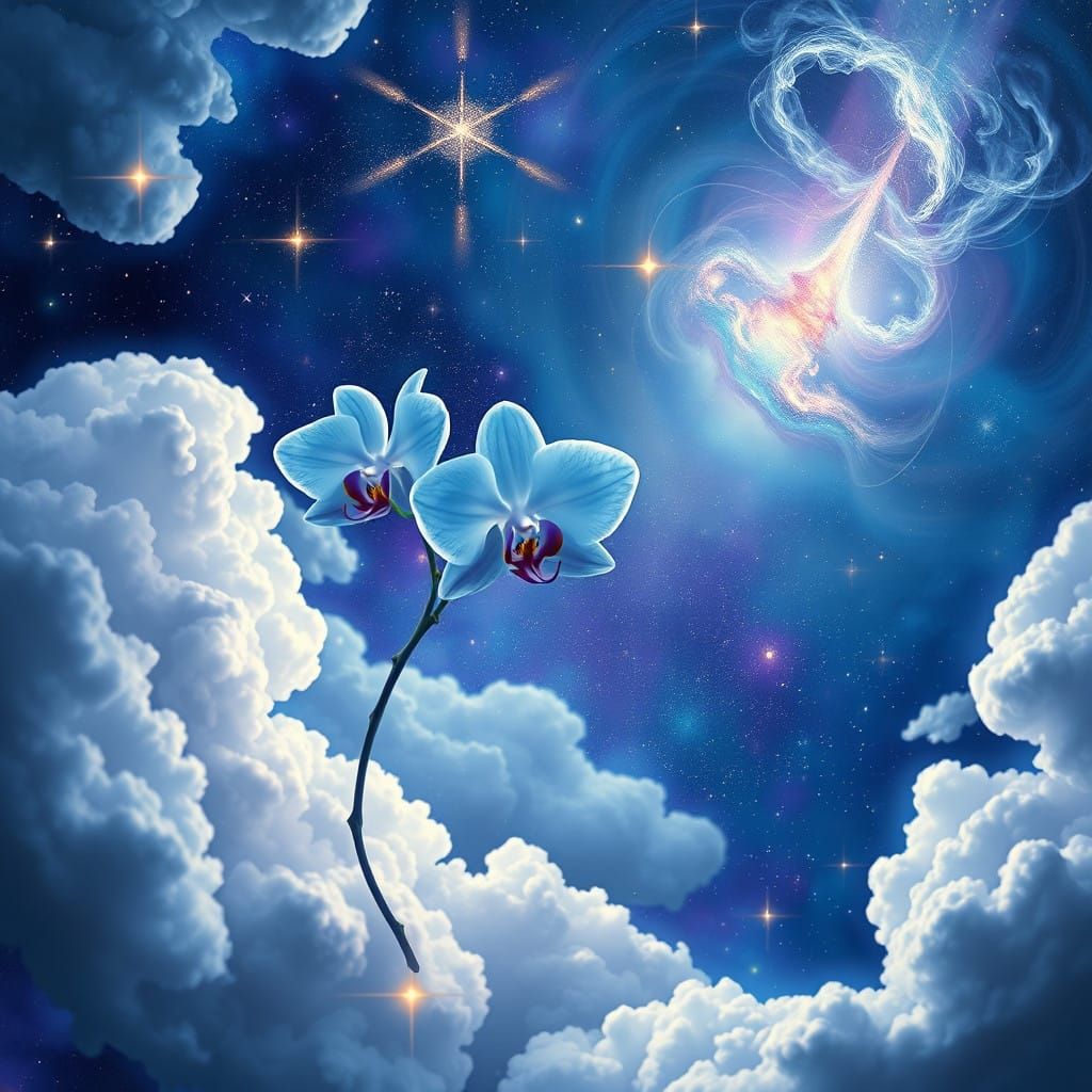 Ethereal Blue Cosmic Orchid Blooms in Celestial Dreamscape