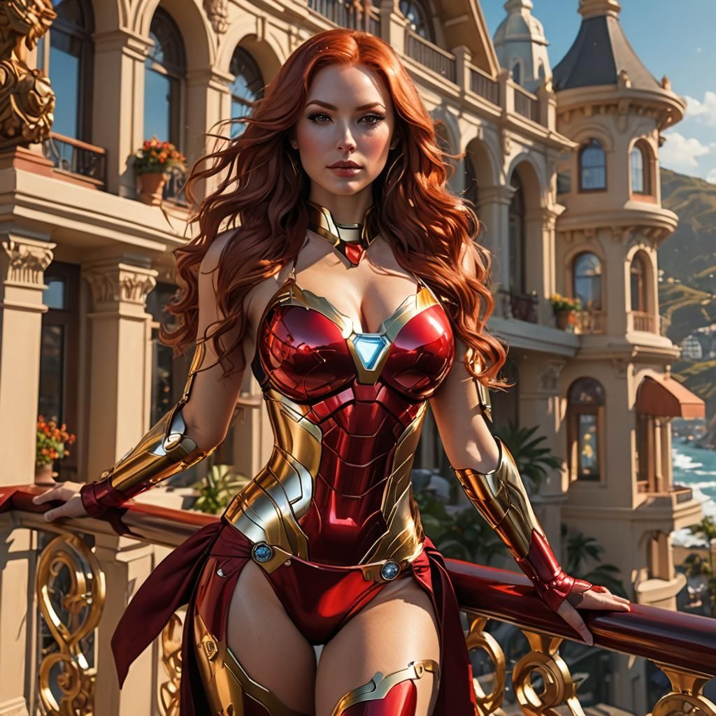 Pepper Potts posing in Iron Man inspired lingerie