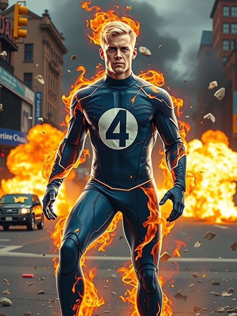 Johnny Storm, Human Torch, in Iconic Fantastic Four Costume,...