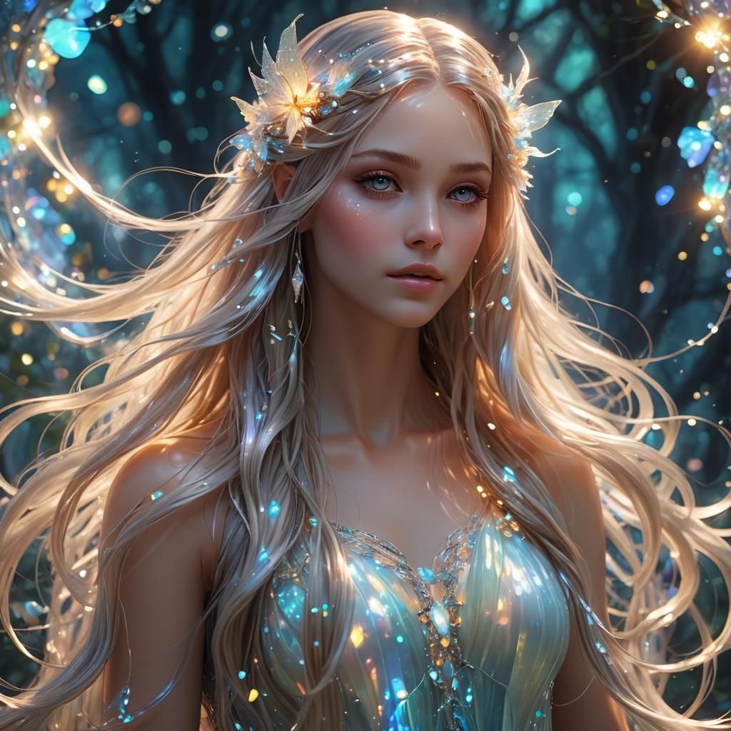 Opalescent Fairy Girl in Ethereal Digital Render