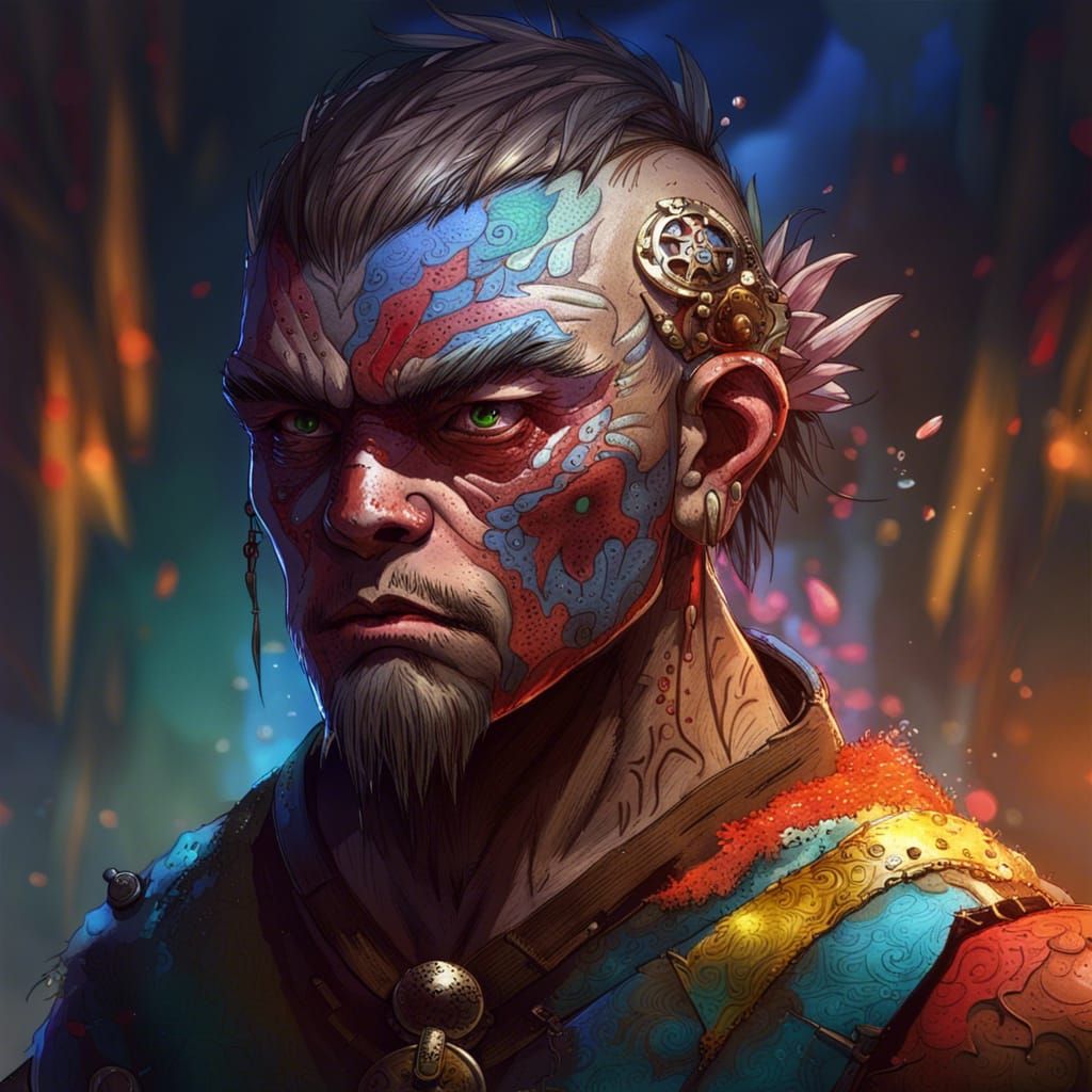 Scarred Fantasy Villager in Hyperrealistic Anime Style