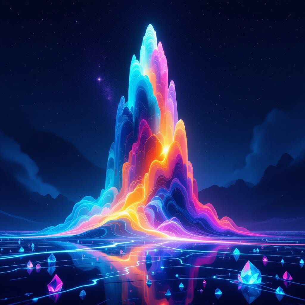 Abstract Cosmic Fountain in Digital Matte Painting Style