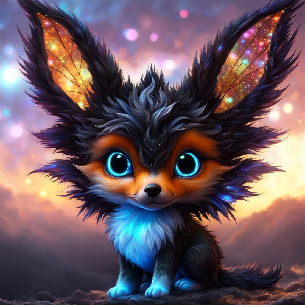 Adorable Winged Baby Fox Dragon in CGI VFX Style