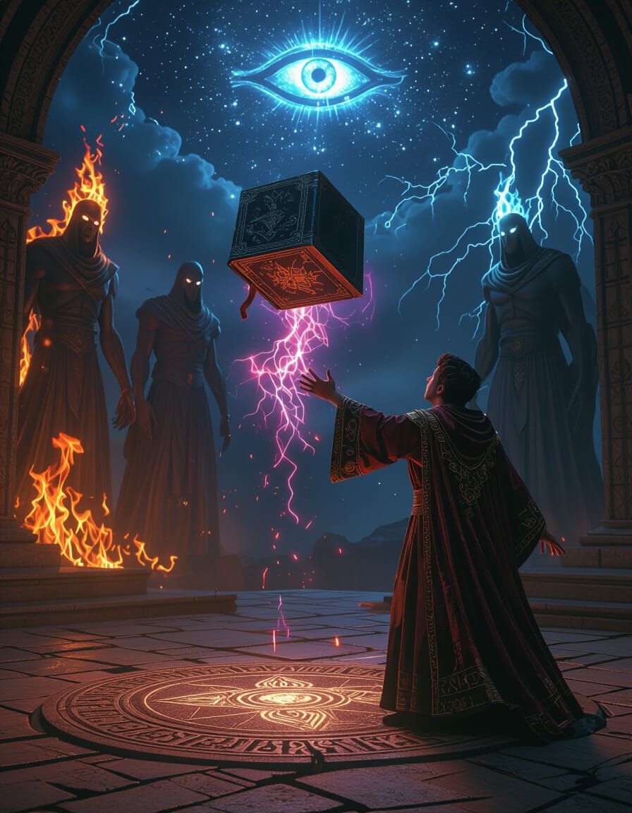 Terrified Man Reaches for Magic Tome