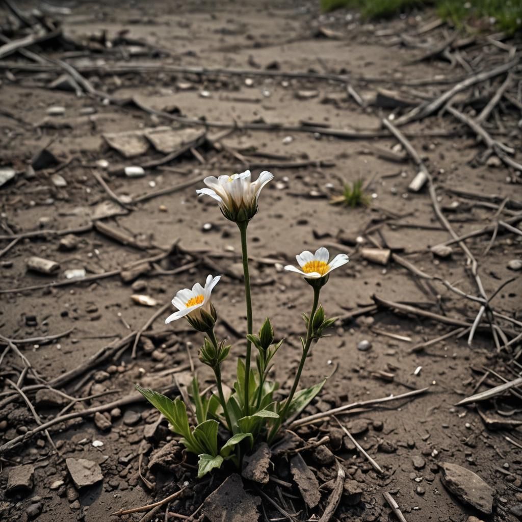Single Flower of Hope in Despair: Hyperrealistic Image