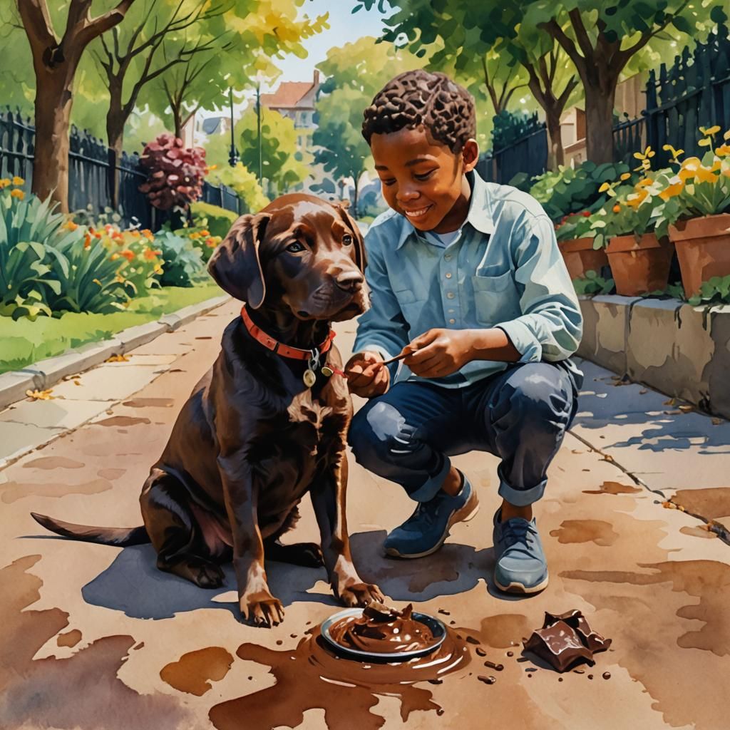 Boy and Puppy: An Impressionist Gouache Painting