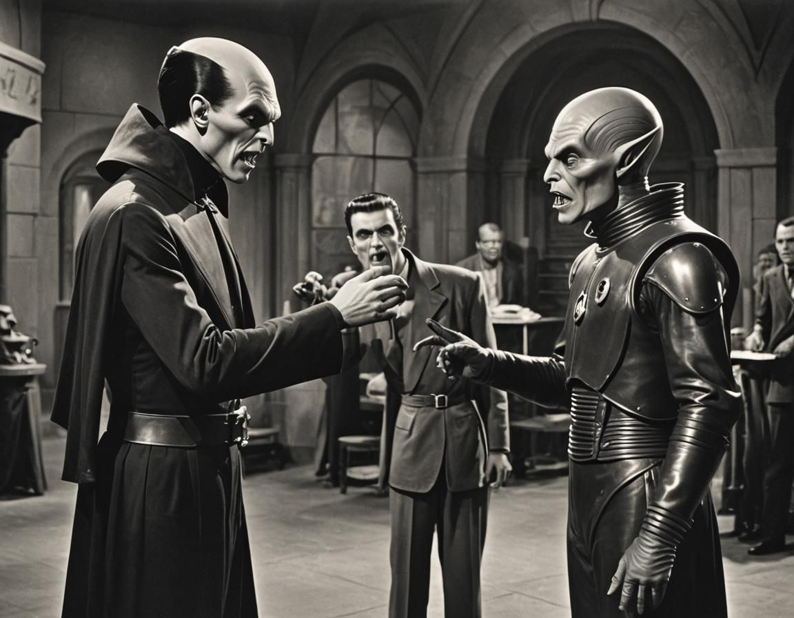 Vampire and Alien Argument on Movie Set