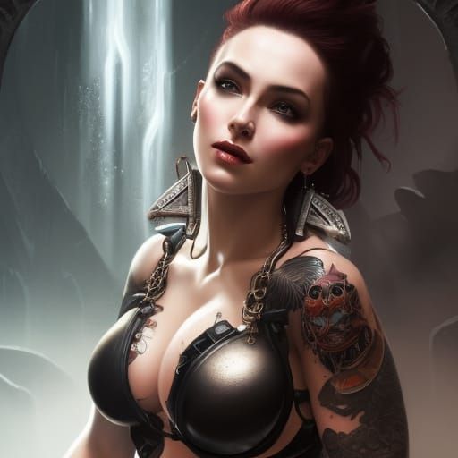Tattooed Woman in Latex: Dark Fantasy Concept Art