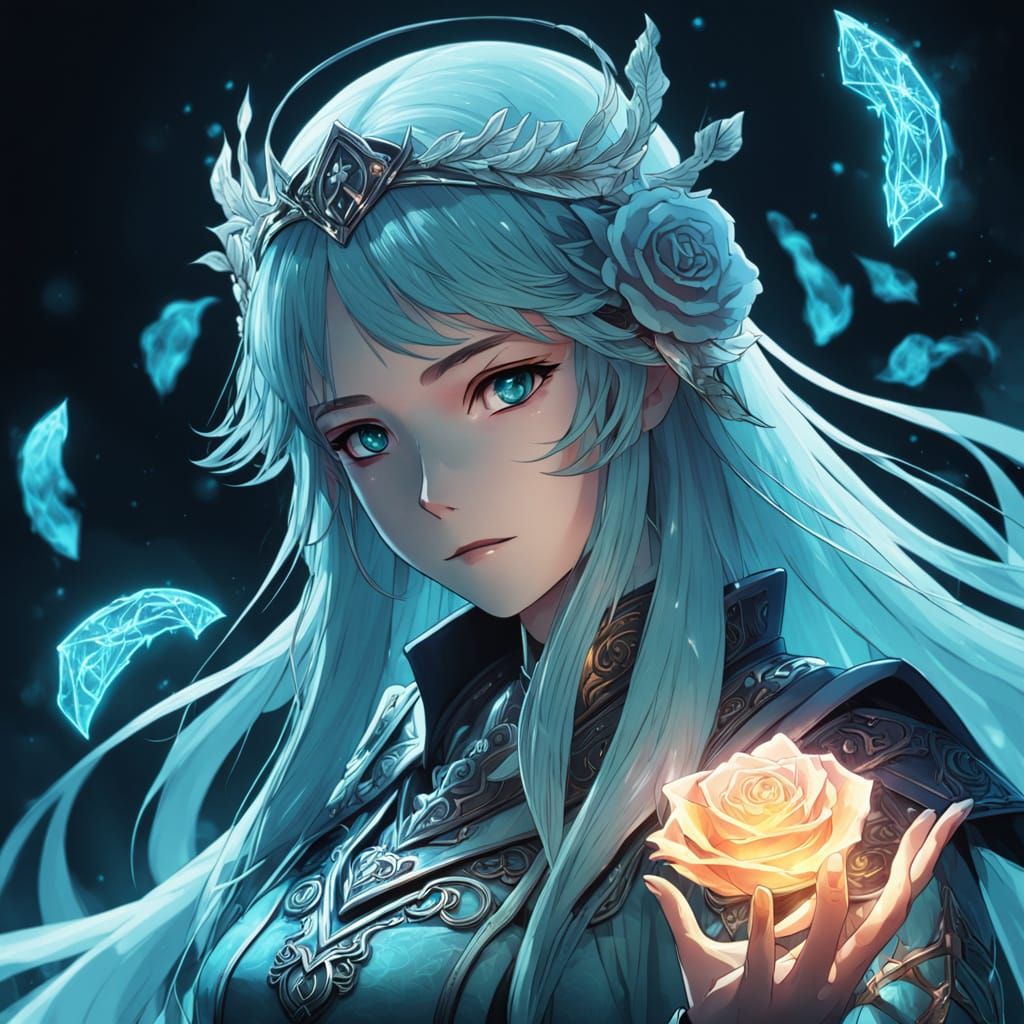 Anime Rose Monster with Ghostly Teal Glow