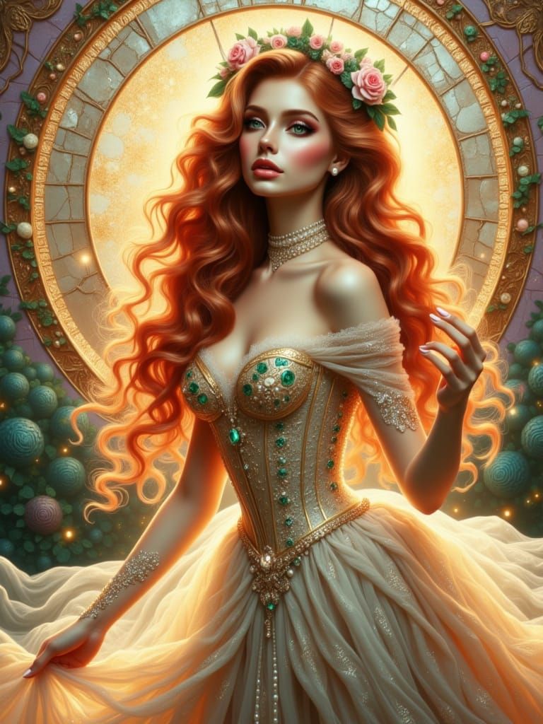 Ethereal Goddess with Flowing Red Hair