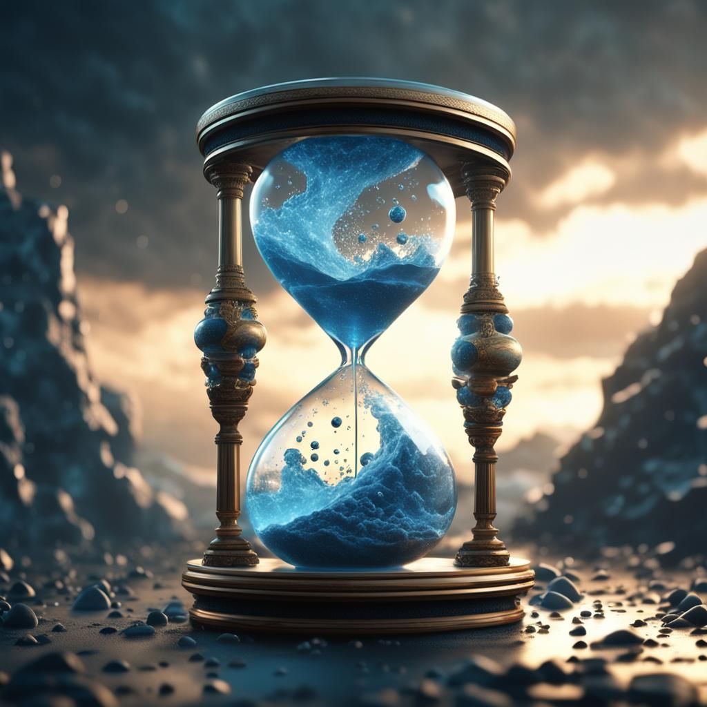 Subatomic Hourglass in Flux: Hyperrealistic 3D Rendering