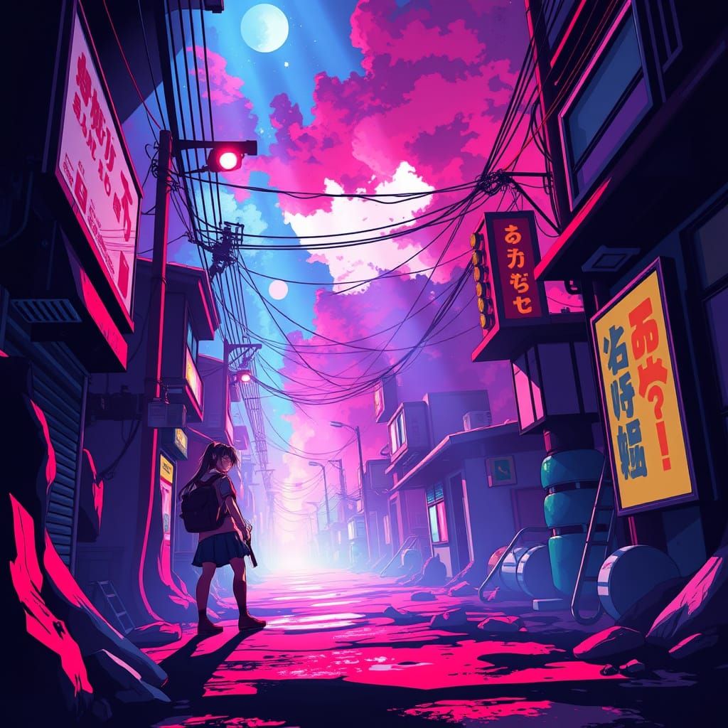 Vibrant Anime Scene in Manga Style with Cel-Shaded Textures