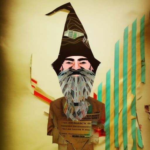 Wizard with Beard as Newspaper Collage