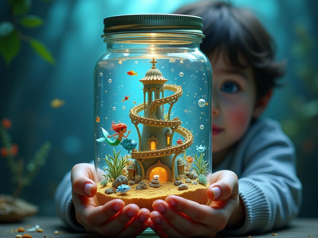 Underwater Palace in a Jar, Dreamy Fairytale Scene