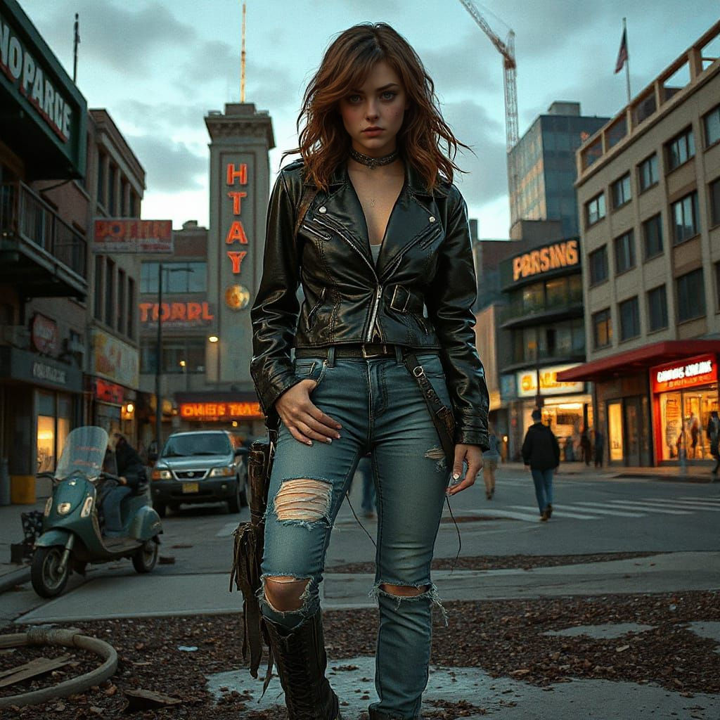 Trashpunk Girl in a Neo City, Comic Book Art