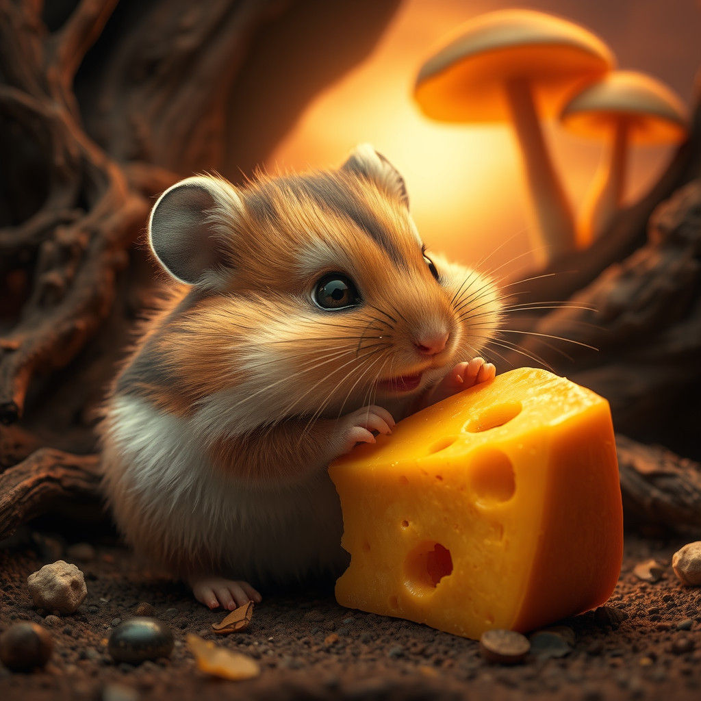 Hamster Enjoys Cheese in Mystical Realm